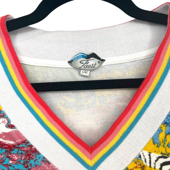 Faust Vintage Zebra Beaded Fringe Rainbow V-Neck Long Sleeve Top Size 42 US 12 - Picture 3 of 12